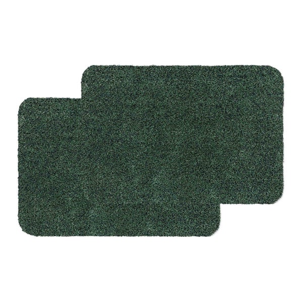 Zwei rechteckige Schmutzfangmatten mit abgerundeten Ecken aus grünem, strukturiertem Material.