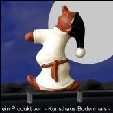 Keramik-Dachfigur Schlafmütz von Kunsthaus Bodenmais, Nachtwächter im Nachthemd mit Schlafmütze für den Hausfirst.