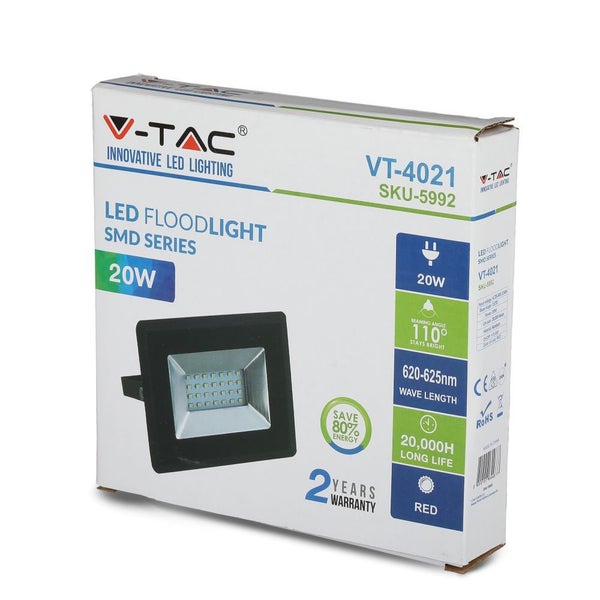 V-TAC VT-4021-C - Schwarze LED-Flutlichter - E-Serie - 20W - Rot - IP65