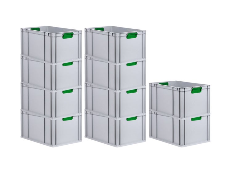 PROREGAL Spar Set 10x Eurobox Nextgen Color HxBxT 32 x 40 x 60 cm 65 Liter Griffe Grün Geschlossen Verstärkter Boden Eurobehälter Transportbox