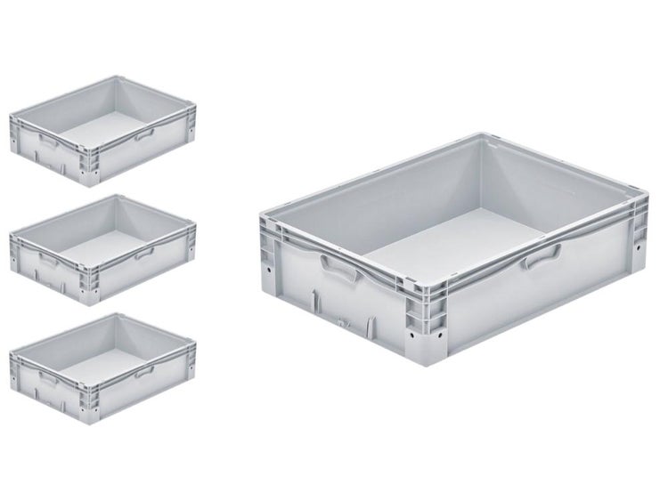 PROREGAL SparSet 4x Euro-Norm Großbehälter HxBxT 22 x 60 x 80 cm 91 Liter Glatter Boden Grau Eurobehälter Transportbox