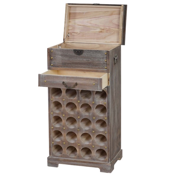 Weinregal aus Holz mit Schublade und offenem Deckel