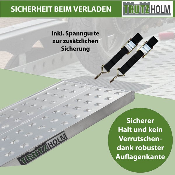 TRUTZHOLM 2 x Auffahrrampen 200 x 28 cm 540 kg Alu gelocht starr grau Verladerampen Motorradrampen