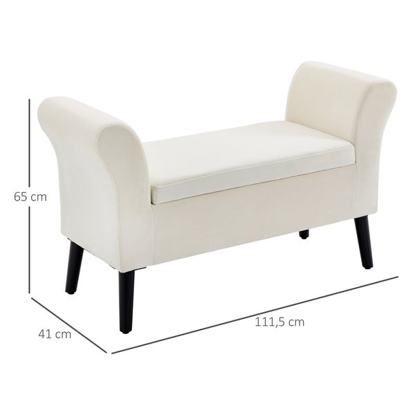 HOMCOM Sitzbank Polsterbank mit Stauraum Bettbank mit Armlehne für Flur Schlafzimmer samtartiges Polyester 111,5 x 41 x 65 cm Cremeweiß