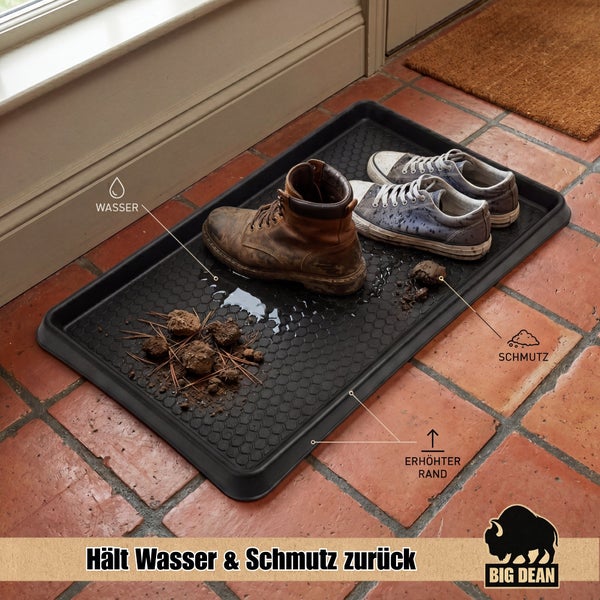 Schuhabtropfschale mit erhoehtem Rand fuer Wasser und Schmutz von Big Dean Logo zur Ablage von Schuhen im Innen und Aussenbereich.