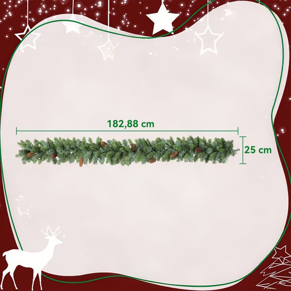 Künstliche Weihnachtsgirlande mit Tannenzapfen, 182,88 Zentimeter lang und 25 Zentimeter breit.