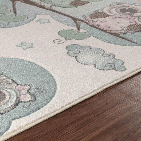 Teppich für Kinder Bunte Eulen Beige/Blau 200x275 cm SLEEPY BOO