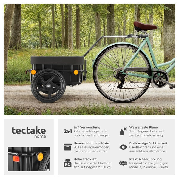 Fahrrad mit tectake Fahrradanhänger für Lasten- und Gepäcktransport