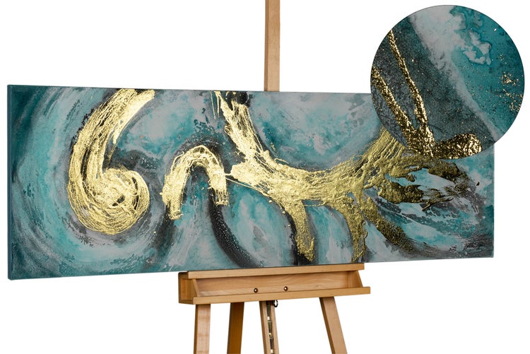 Handgemaltes Gemälde Acrylfarbe 150x50cm Türkis