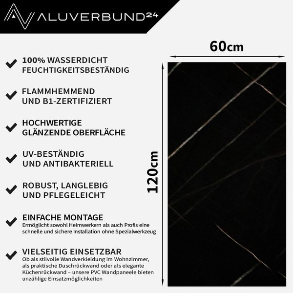 Aluverbund24 Logo, Eigenschaften der Wandverkleidung, Maße 60 mal 120 Zentimeter