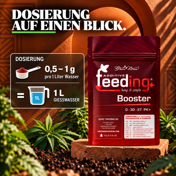 Green House Feeding Booster Dünger mit Dosieranleitung für Pflanzen in einem Beutel mit 1 Kilogramm Inhalt