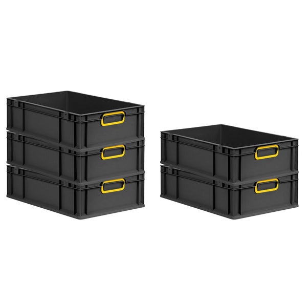 PROREGAL SparSet 10x Eurobox NextGen Color, HxBxT 17x40x60cm, 34 Liter, Griffe gelb geschlossen, Schwarz, Eurobehälter, Transportbox, Transportbehälter, Stapelbehälter