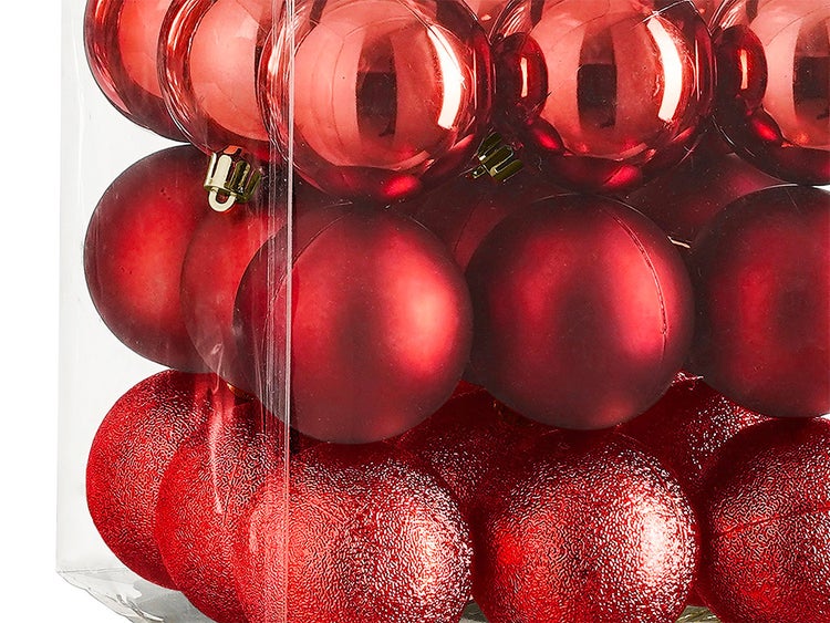 LAALU Satz von 27 Ornamenten: rote runde Mix-Ornamente 6 cm