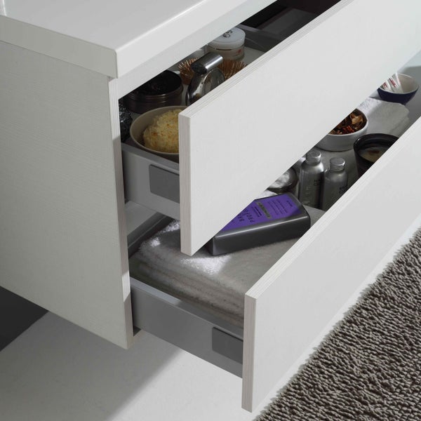 Unterschrank mit 2 Schubladen, Spiegel mit LED-Lampe und Waschbecken rechts | Manhattan