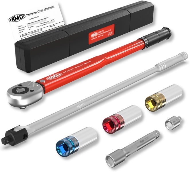 FAMEX 10914 Drehmomentschlüssel Set für Radwechsel, 1/2, Gelenkschlüssel bis 630 Nm