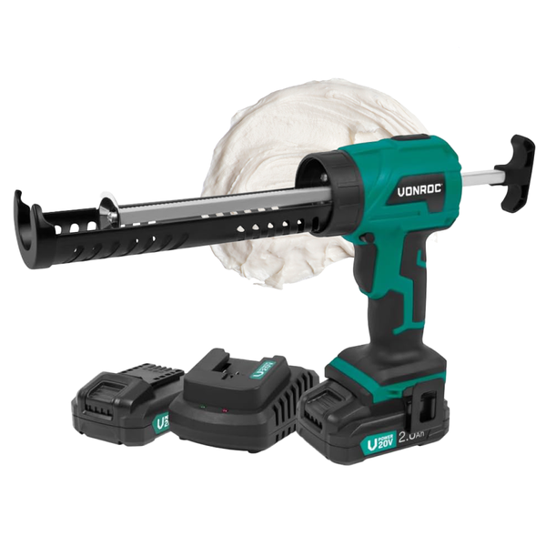 VONROC Akku Kartuschenpresse, Kartuschenpistole neues Modell - 20V - 4 Stufen Durchfluss, Silikonpistole inklusive 2x2h Akku und Ladegerät