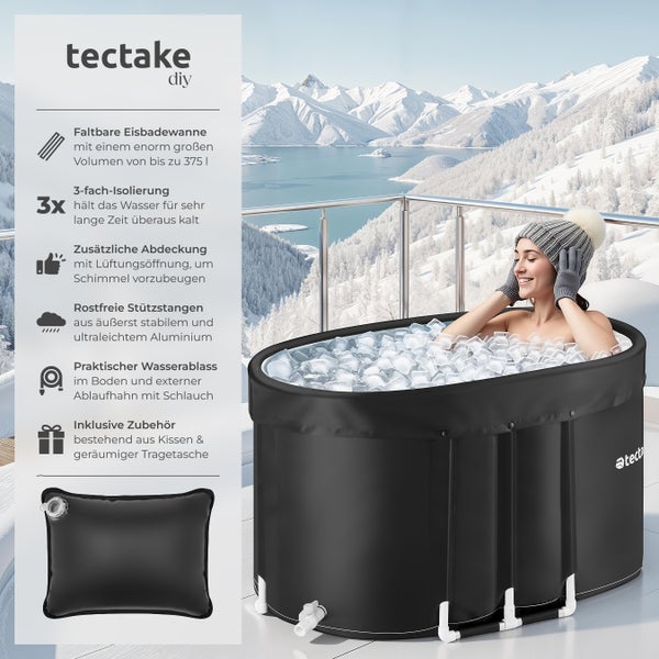 Eisbadewanne tectake Espoo inkl. Tragetasche und Wasserkissen faltbar, mit 3-facher Isolierung schwarz