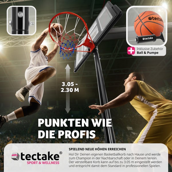 Basketballkorb tectake Dirk mit Rollen, inklusive Ball und Pumpe Outdoor schwarz