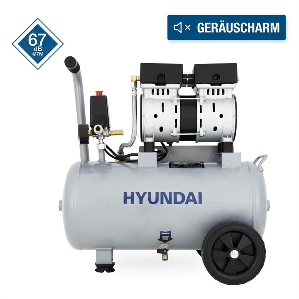 Hyundai fahrbarer Luftkompressor, geräuscharm, 67 Dezibel in 7 Metern Entfernung.