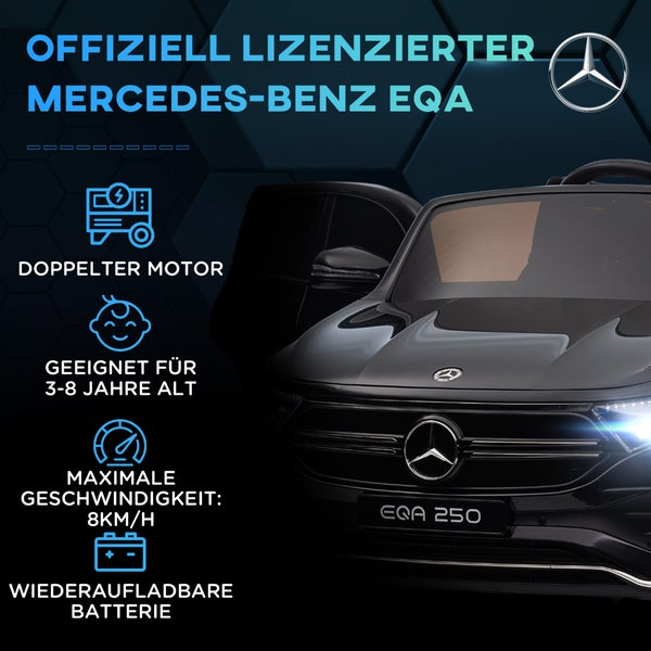 HOMCOM Kinder Elektroauto, 12V, Mercedes-Benz, mit Fernbedienung, MP3-Player, Tragebarer Batterie, 3-8 km/h, für 3-8 Jahre Kinder, 111,5L x 69B x 52,5H cm, Kunststoff, Metall, Schwarz