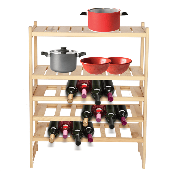 PROREGAL Weinregal SPREEWALD HxBxT 86x70x33cm 18 Flaschen auf 3 Ebenen + 2 Ablagen Massives Kiefernholz Natur