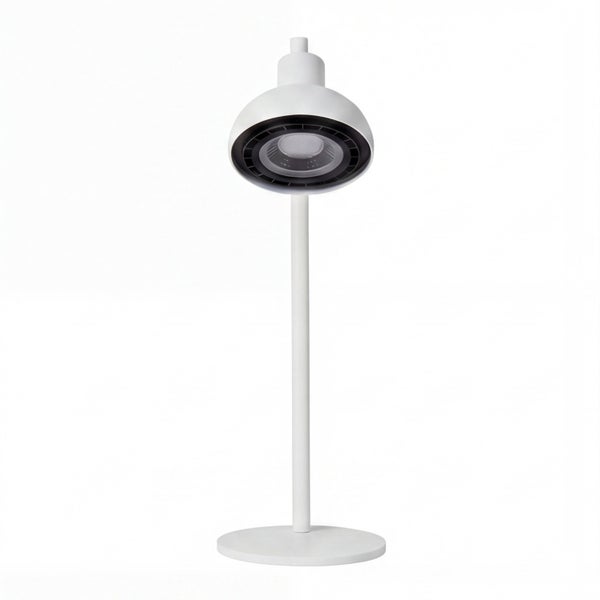 Moderne LED Tischleuchte mit rundem Standfuß und verstellbarem Lampenkopf