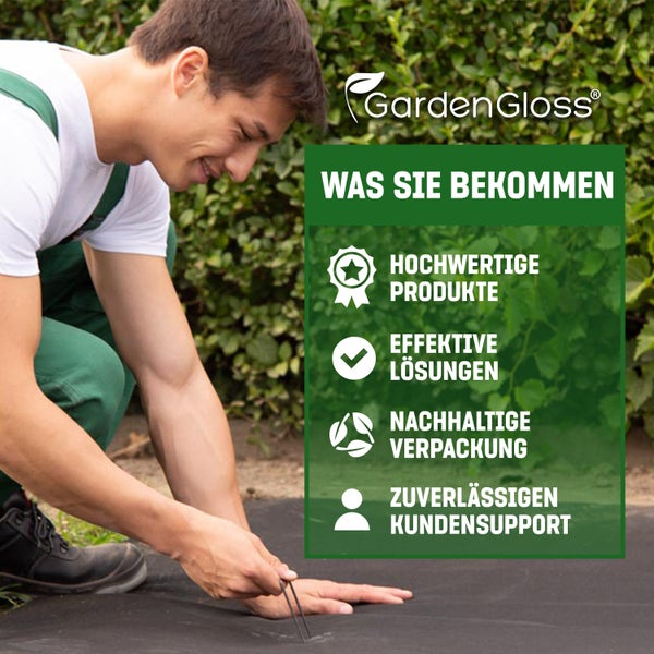 GardenGloss® Erdanker aus Stahl unverzinkt (250 Stück) - Stabile Heringe / Bodenanker für Unkrautvlies, Gartenvlies, Zaun & Netz - Metallheringe 150 MM Lang, 25 MM Breit, Ø 2.7 MM