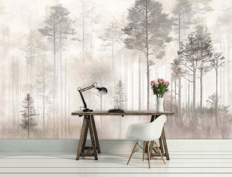 Fototapete Wald Vintage Beton Wohnzimmer Vlies Tapete 350x250 cm