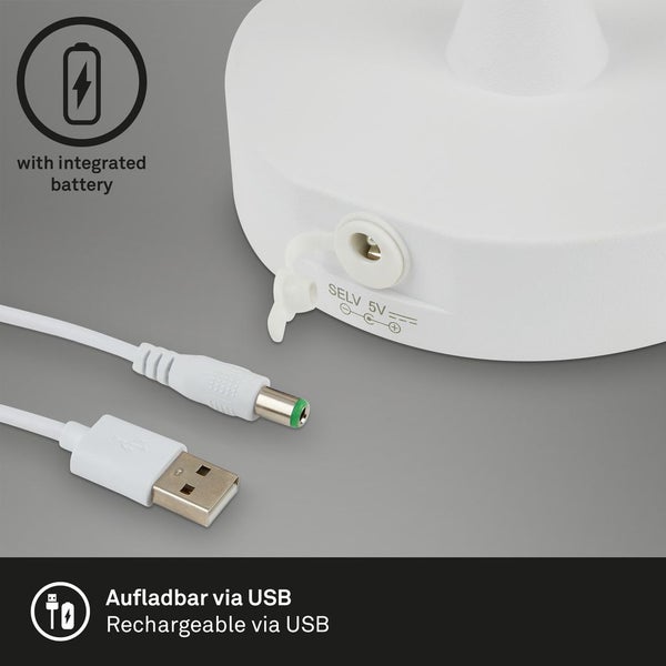 BRILONER CAMPI LED Tischlampe kabellos, IP44 Spritzwasserschutz, Touchfunktion, in Stufen dimmbar, Neutralweißes Licht, weiß, 14,5 x 30 cm