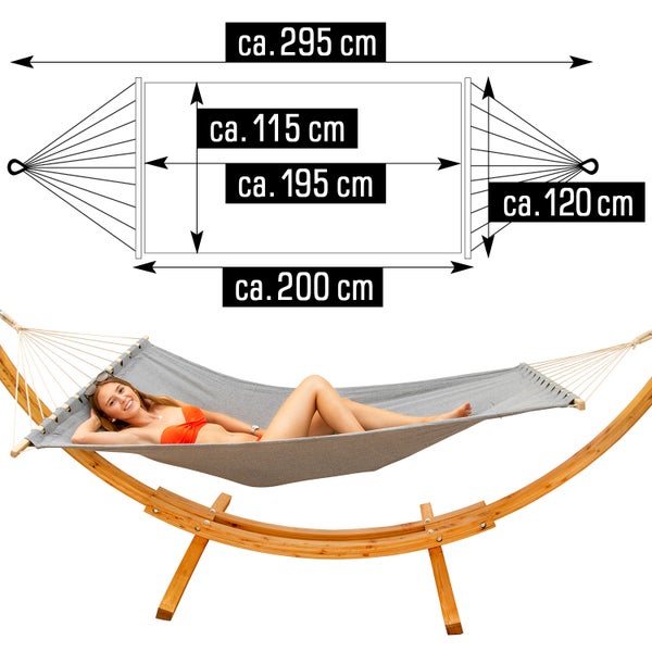 AMANKA XXL Hängematte mit Gestell - 325 cm Hängemattengestell Outdoor Holz - Hängematte Grau Outdoor Stabhängematte mit Gestell -  Hängematte für 2 - Hängematten Ständer Holz Hängematte Zwei Personen