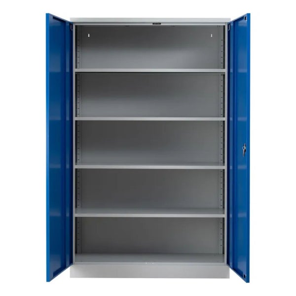 PROREGAL Stahlschrank Bee 4 Fachböden HxBxT 195 x 120 x 60 cm Verzinktes & Verstärktes Fachbodenmaterial Grau & Blau