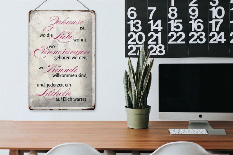 Blechschild Spruch 20x30cm Zuhause Liebe Freunde Lächeln