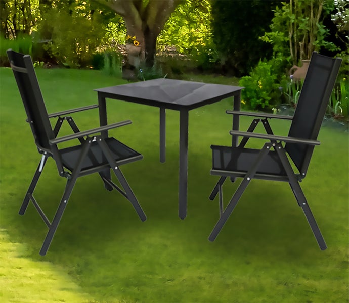 3 tlg Alu Glas Gartenset Tisch Sitzgruppe 80SW