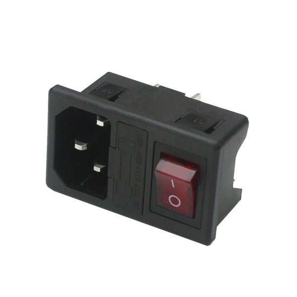 Kaltgeräteeinbaustecker mit Sicherungshalter und Wippschalter