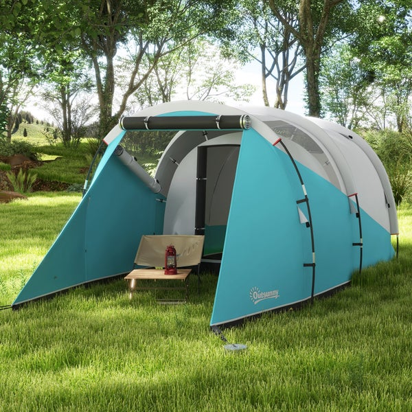 Outsunny Tunnelzelt, Campingzelt für 5 Personen, mit 2 Räumen, Tragetasche, 460L x 260B x 190H cm, Polyester, PE, Blau