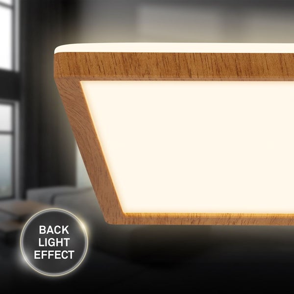LED Deckenlampe Holz Deckenleuchte Wohnzimmer Indirektes Licht Flach Warmweiß
