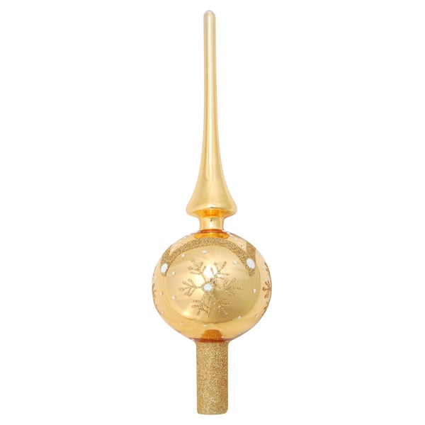 Gold glanz 28cm Designer-Baumspitze aus Glas, mundgeblasen und handdekoriert, 1 Stck.