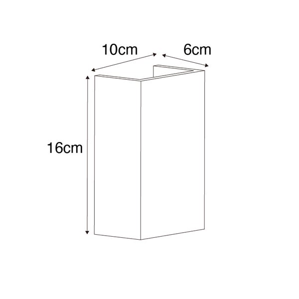 Abmessungen einer Wandleuchte: 16 cm Höhe, 10 cm Breite, 6 cm Tiefe