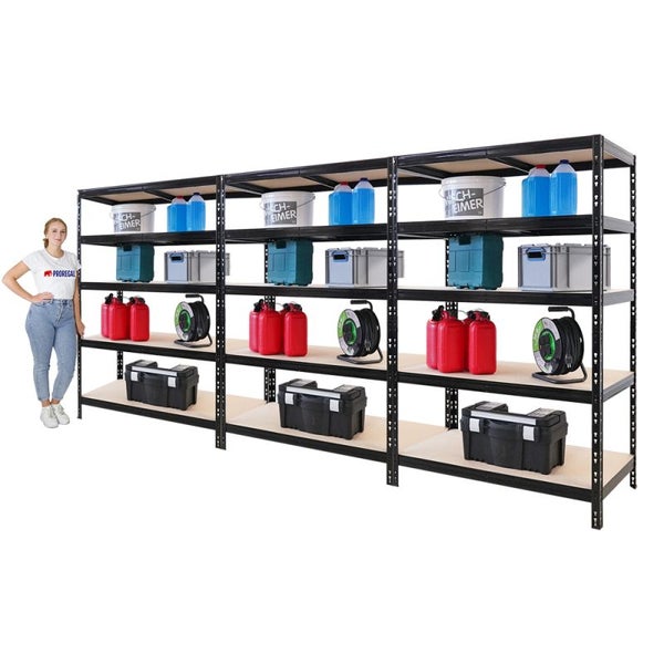 PROREGAL Mega Deal | 3X Schwerlastregal Tiger | HxBxT 180x120x60cm | Fachlast 265kg | Schwarz