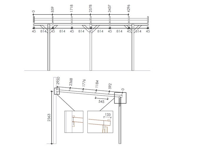 Carport Garagendach 3x5,24 m - 15 m2 - an der Hauswand montiert 