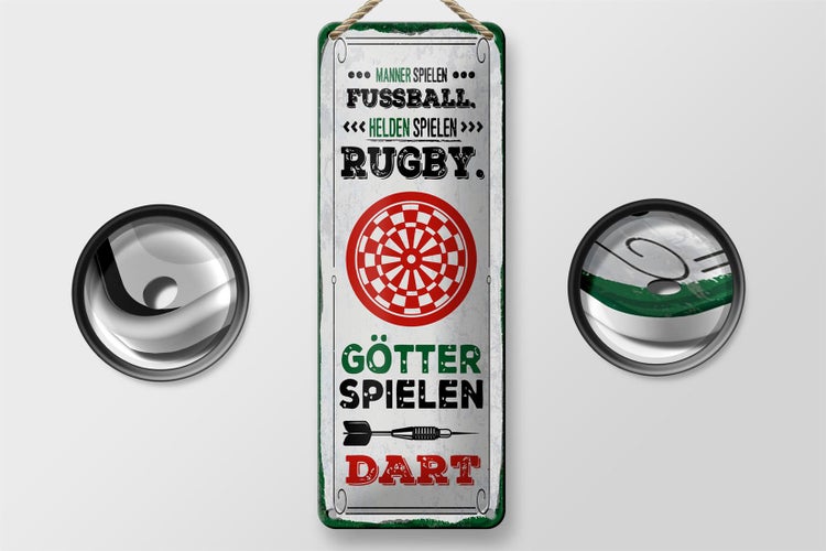 Blechschild Spruch 10x27 cm Männer Fußball Helden Rugby Götter Dart Dekoration