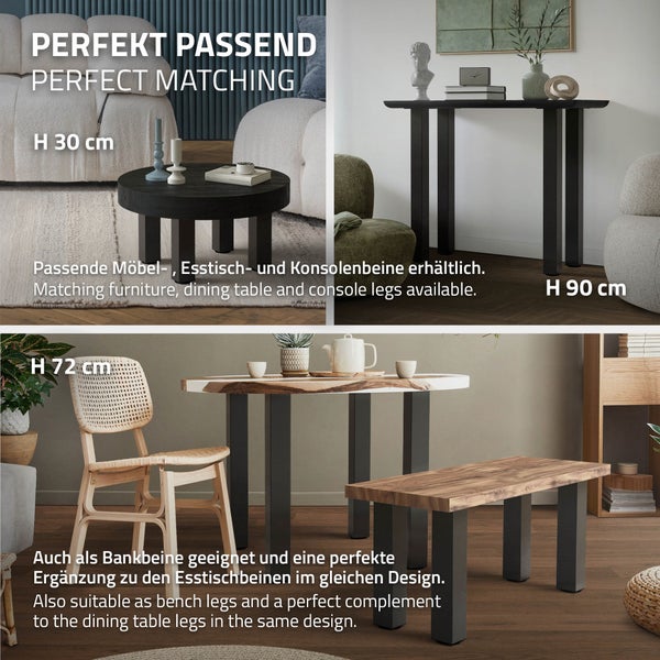 ML-Design 4er Set Tischbeine I-Design 42 cm, Dunkelgrau, Optik Industrial, Stahl pulverbeschichtet, eckig, Profil 8x8 cm, Höhenverstellbare Möbelfüße 1-4 cm, Möbelbeine für Couchtische Bänke TV-Möbel