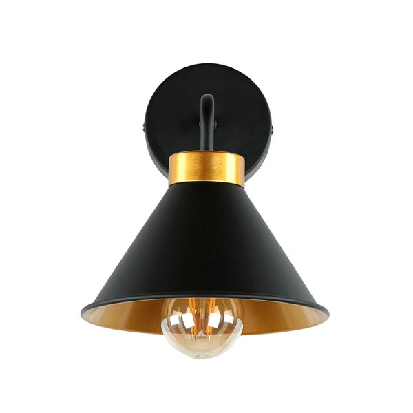 Schwarze Wandleuchte mit Lampenschirm und Leuchtmittel