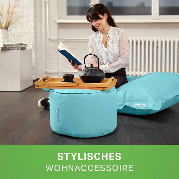 Green Bean Sitzsack-Hocker 45x25cm mit EPS-Perlen Füllung - Fußhocker Fußkissen Sitz-Pouf für Sitzsäcke - Bodenkissen für Kinder und Erwachsene - Fußablage Sitzkissen Sitzhocker Aquamarin