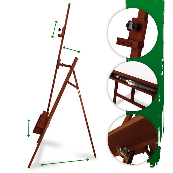 Artina Staffelei aus Holz mit verstellbarer Höhe und Pinselfach