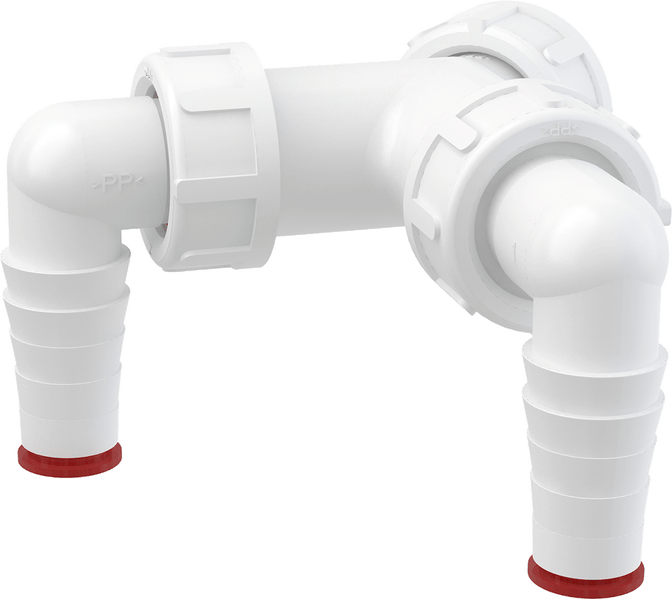 Weißer Doppel-Schlauchanschluss aus Kunststoff für Siphons mit zwei Schlauchtüllen