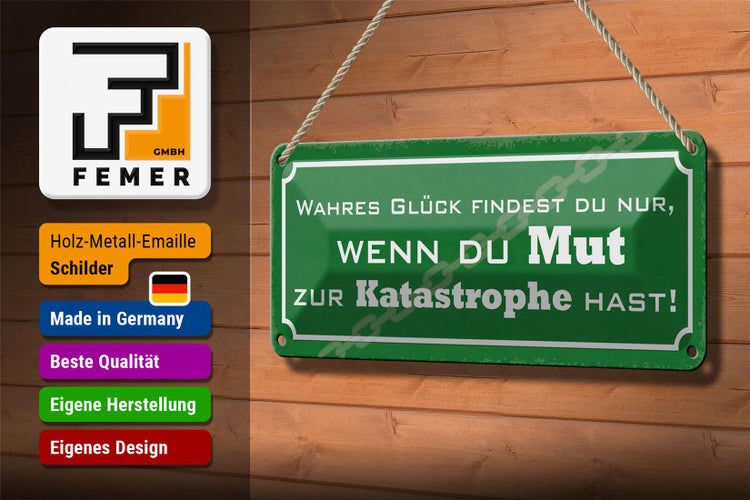 Blechschild Spruch 27x10cm wahres Glück wenn du Mut hast Dekoration