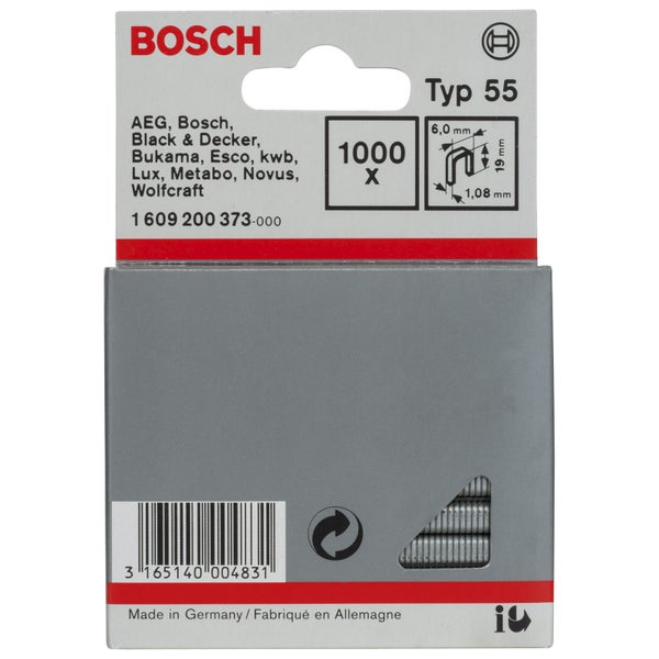 Bosch 1.000x Schmalrückenklammer Typ 55, 6 x 1,08 x 19 mm - 1609200373