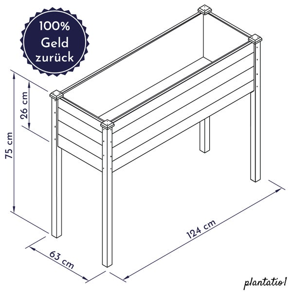 WONDERMAKE - Großes Hochbeet aus Holz für Garten Balkon Terrasse, Pflanzkasten Bausatz XL rechteckig schmal mit Vlies-Folie, Kräuterbeet Pflanzenkasten, weiß grau anthrazit