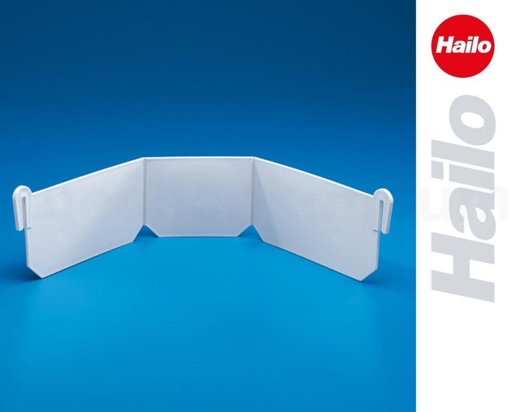 Hailo Trennwand aus Kunststoff für Abfallsammler. Hailo Logo.
